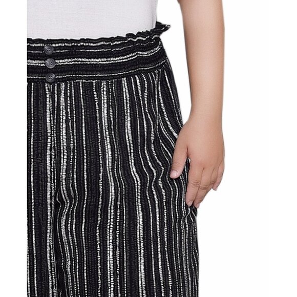 NY Collection Plus Size 1X Smock-Waist Pants Black Gray - Picture 2 of 4